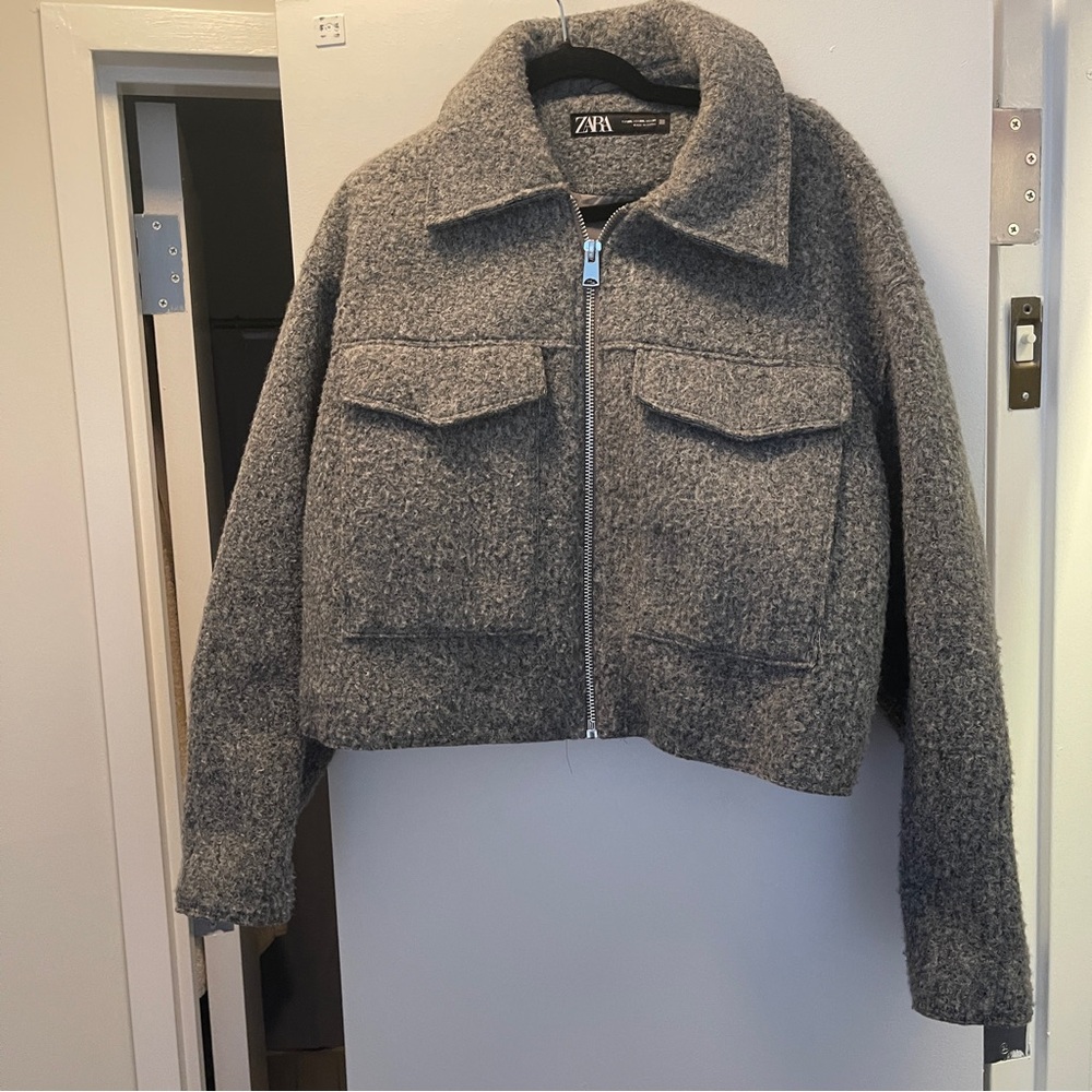 Zara Grey Wooly Cropped Coat